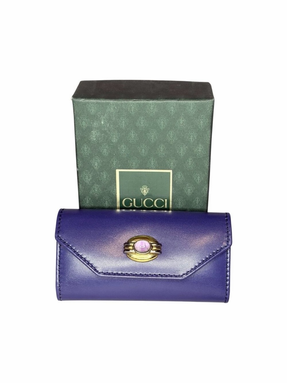 Vintage Gucci 4-Hook Key Holder Purple Amethyst Cabochon w/ Gucci Box